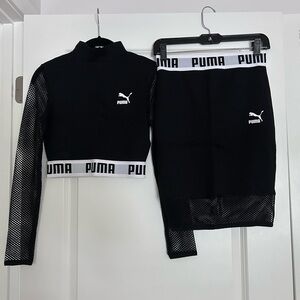 Puma Exclusive to Asos  Black Mesh Sleeve Set Top & Skirt XS/S